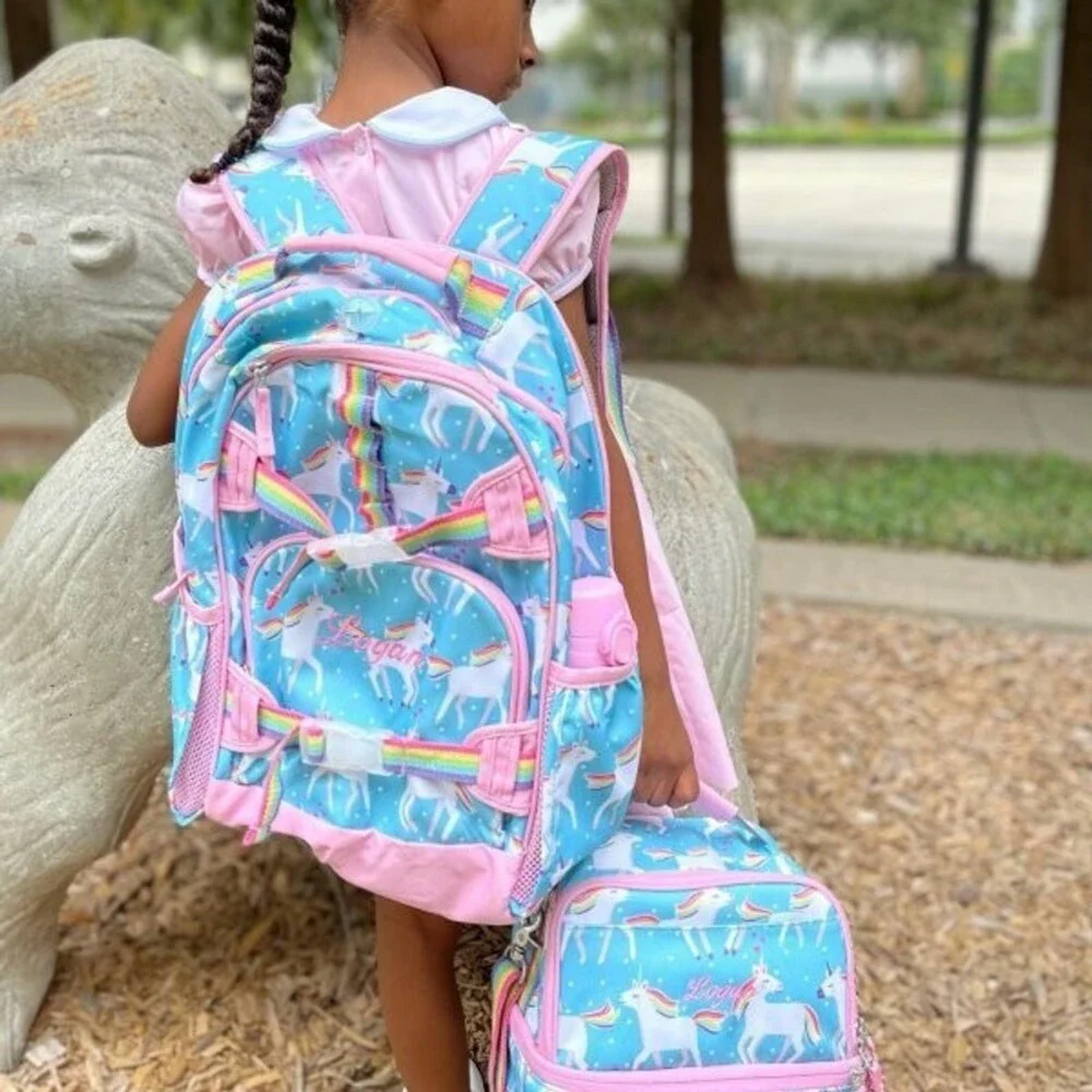 Pottery barn School BACKPACK LARGE Rainbow Unicorn Parade Heart Travel girl pink